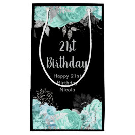 Bolsa De Regalo Pequeña Elegant Green and Silver Flowers Birthday Party