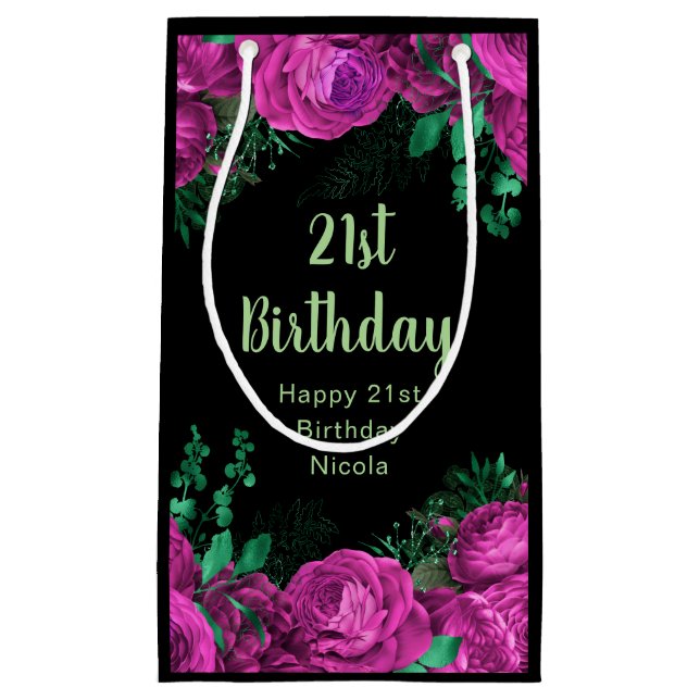 Bolsa De Regalo Pequeña Elegant Hot Pink Flowers Birthday Party (Anverso)
