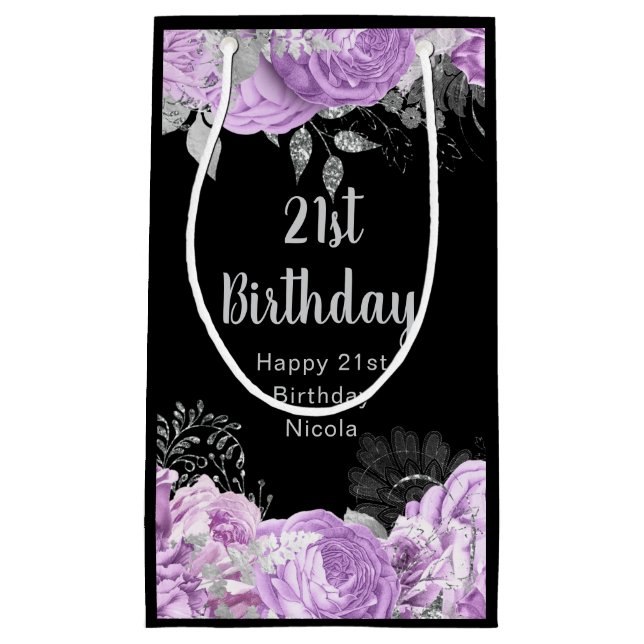 Bolsa De Regalo Pequeña Elegant Lilac and Silver Flowers Birthday Party  (Anverso)