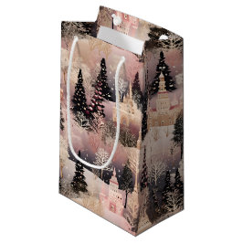 Bolsa De Regalo Pequeña Elegant Pink and Black Christmas Village