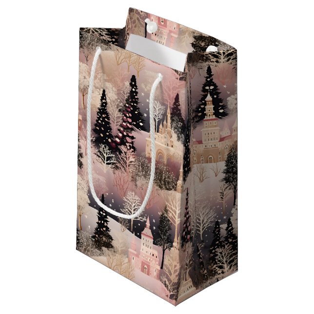 Bolsa De Regalo Pequeña Elegant Pink and Black Christmas Village (Angulo Anverso)