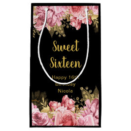 Bolsa De Regalo Pequeña Elegant Pink and Gold Flowers Sweet Sixteen 