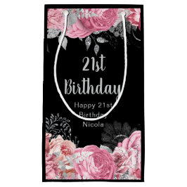 Bolsa De Regalo Pequeña Elegant Pink and Silver Flowers Birthday
