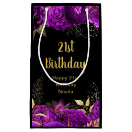 Bolsa De Regalo Pequeña Elegant Purple and Gold Flowers Birthday