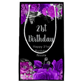Bolsa De Regalo Pequeña Elegant Purple and Silver Flowers Birthday