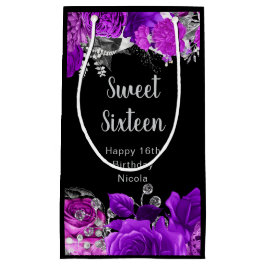 Bolsa De Regalo Pequeña Elegant Purple and Silver Flowers Sweet Sixteen