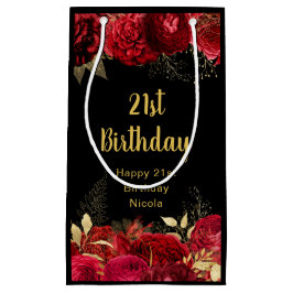 Bolsa De Regalo Pequeña Elegant Red and Gold Flowers Birthday