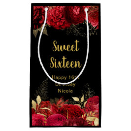 Bolsa De Regalo Pequeña Elegant Red and Gold Flowers Sweet Sixteen 