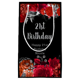 Bolsa De Regalo Pequeña Elegant Red and Silver Flowers Birthday