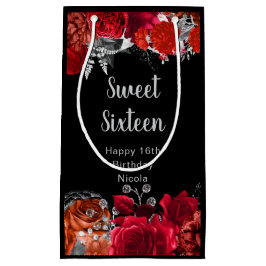 Bolsa De Regalo Pequeña Elegant Red and Silver Flowers Sweet Sixteen 