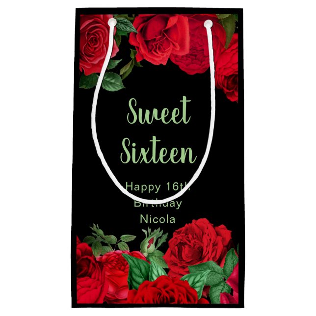 Bolsa De Regalo Pequeña Elegant Red Roses Flowers Sweet Sixteen (Anverso)