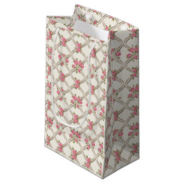 Bolsa De Regalo Pequeña Elegant Rococo Revival Pink Floral & Beige Lattice