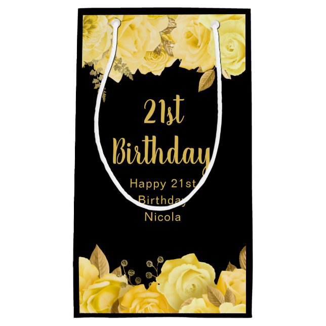 Bolsa De Regalo Pequeña Elegant Yellow and Gold Flowers Birthday Party (Anverso)