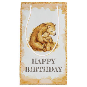 Bolsa De Regalo Pequeña Elegante acuarela Oso Feliz cumpleaños