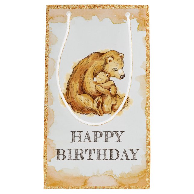 Bolsa De Regalo Pequeña Elegante acuarela Oso Feliz cumpleaños (Anverso)