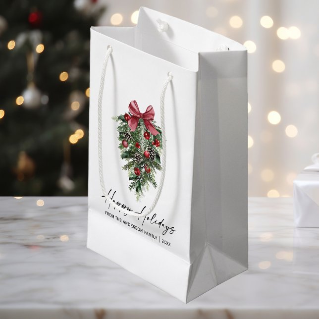 Bolsa De Regalo Pequeña Elegante acuarela Pines Calligraphy Ink Holiday (Customize to change your personalized text size or text style.)