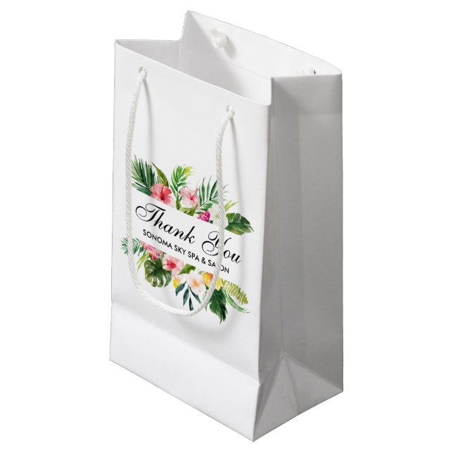 Bolsa De Regalo Pequeña Elegante acuarela tropical floral gracias (Angulo Anverso)