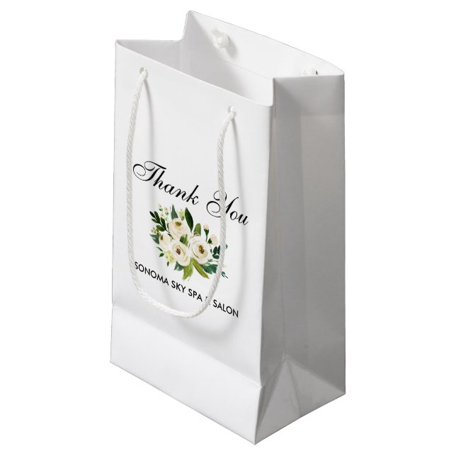 Bolsa De Regalo Pequeña Elegante acuarela Verde Floral blanca Gracias (Angulo Anverso)