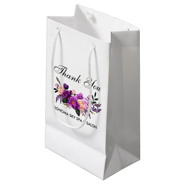 Bolsa De Regalo Pequeña Elegante acuarela violeta púrpura Floral Gracias (Angulo Anverso)