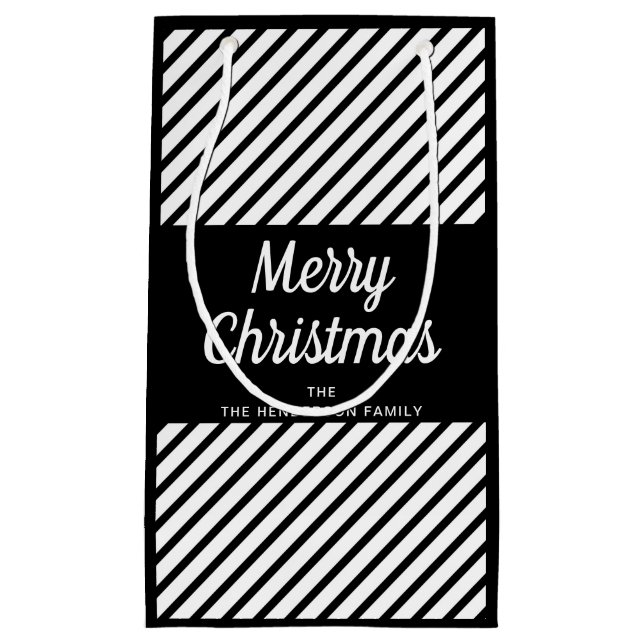Bolsa De Regalo Pequeña Elegante Black And White Stripes Feliz Navidad (Anverso)