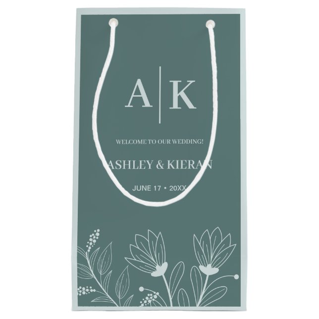 Bolsa De Regalo Pequeña Elegante Boda floral Verde azulado (Anverso)