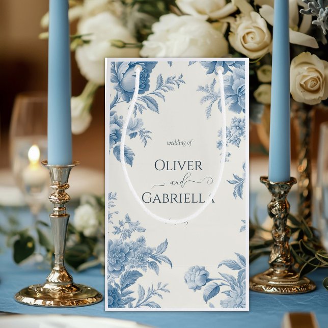 Bolsa De Regalo Pequeña Elegante Boda francés de tela azul floral (Subido por el creador)
