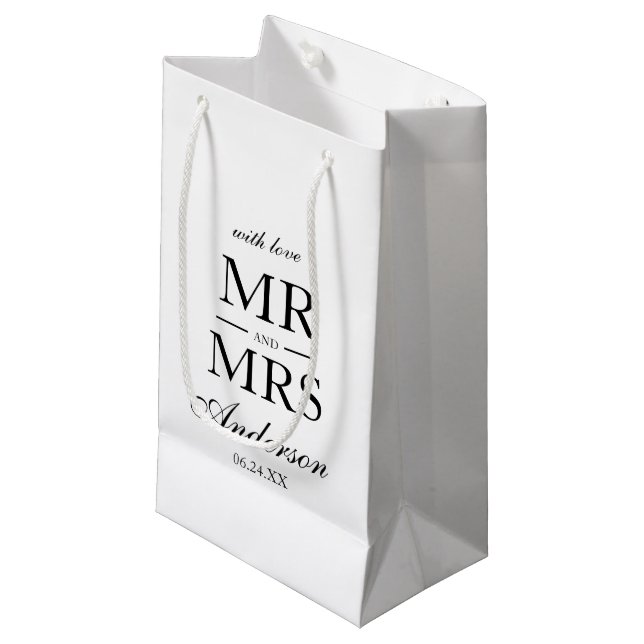 Bolsa De Regalo Pequeña Elegante Boda moderno negro y blanco (Angulo Anverso)