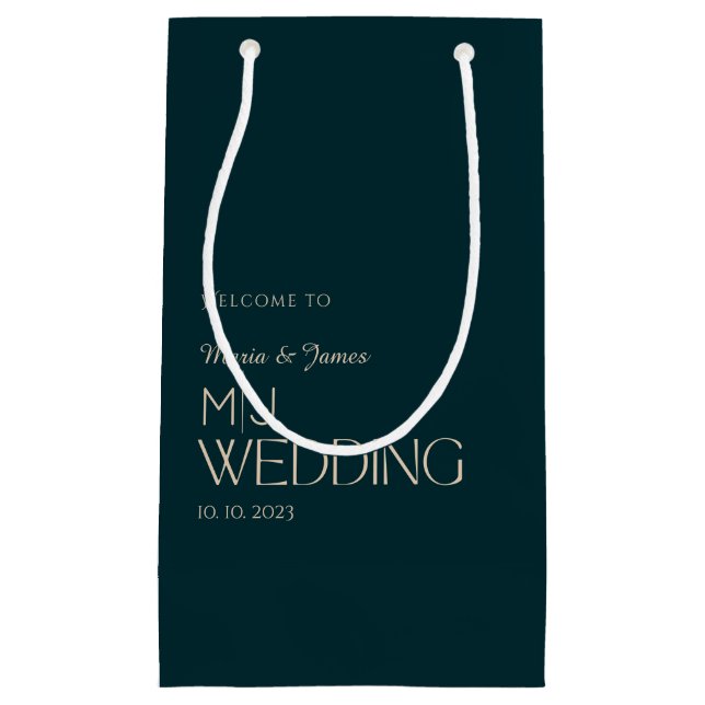 Bolsa De Regalo Pequeña Elegante Boda Monograma Bienvenida y Gracias (Anverso)