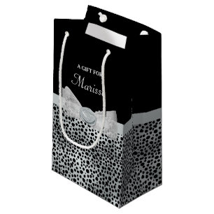 Bolsa De Regalo Pequeña Elegante Chita Plata Imprimir Frilly Bow Con Nombr