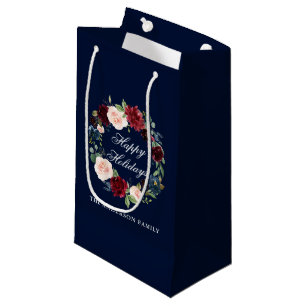 Bolsa De Regalo Pequeña Elegante Corona Floral de Acuarela Felices Fiestas