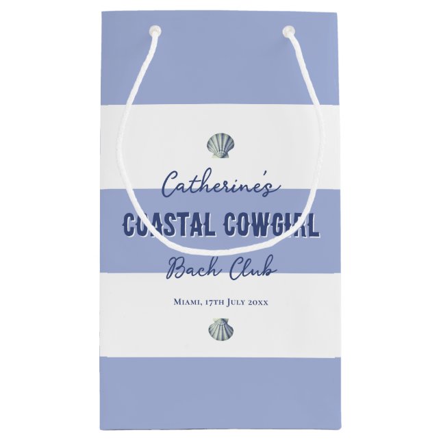 Bolsa De Regalo Pequeña Elegante Cowgirl Costera Blanda Rayas Blancas Azul (Reverso)