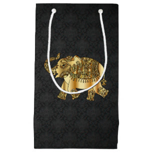 Bolsa De Regalo Pequeña Elegante elefante floral de cachemira en oro, dama