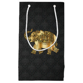 Bolsa De Regalo Pequeña Elegante Elefante Floral de Paisley Gold, Damasco 