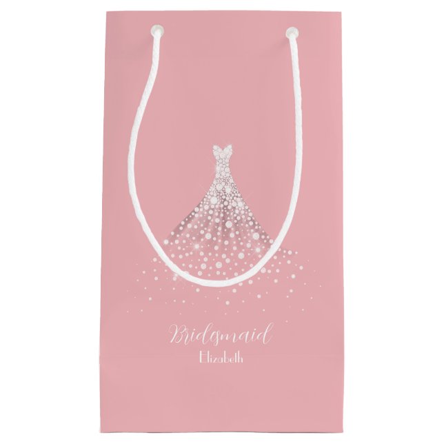 Bolsa De Regalo Pequeña Elegante Equipo Novia Diamante Vestido Rosa (Anverso)