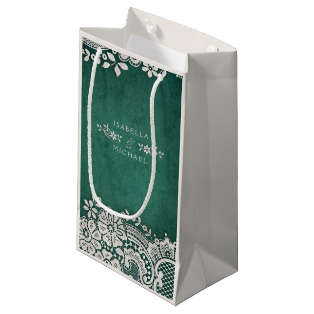 Bolsa De Regalo Pequeña Elegante esmeralda de encaje rústico favoritismo d (Angulo Anverso)