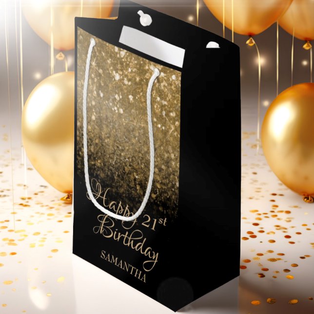 Bolsa De Regalo Pequeña Elegante Espuma de Oro Negro 21 cumpleaños (Subido por el creador)