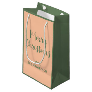Bolsa De Regalo Pequeña Elegante Feliz Navidad Olive Green & Peach