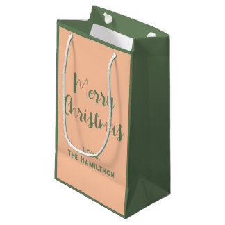 Bolsa De Regalo Pequeña Elegante Feliz Navidad Olive Green & Peach