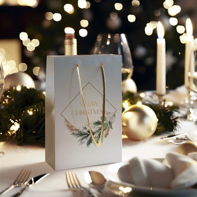 Bolsa De Regalo Pequeña Elegante Gray Merry Christmas (The gift bag includes a white cord handle, but you can replace it with a ribbon or other material)
