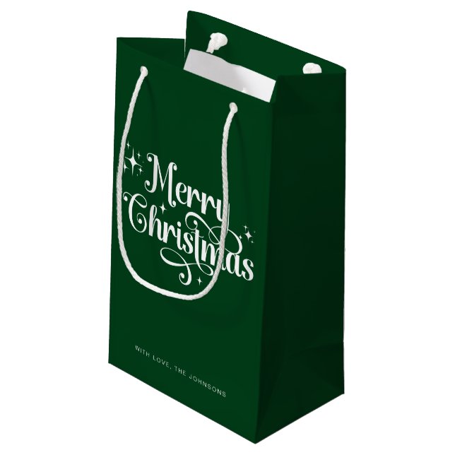 Bolsa De Regalo Pequeña Elegante guión moderno Verde Feliz Navidad (Angulo reverso)