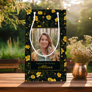 Bolsa De Regalo Pequeña Elegante mariposa amarilla flor foto cumpleaños