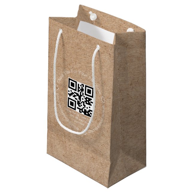 Bolsa De Regalo Pequeña elegante minimo gracias negocio qr code kraft (Angulo Anverso)