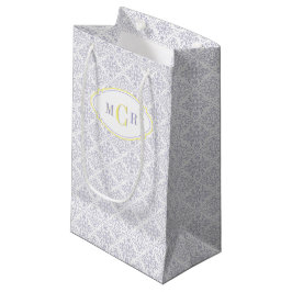 Bolsa De Regalo Pequeña Elegante Monograma de Patrón de Damasco Azul Amari