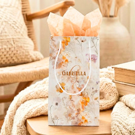 Bolsa De Regalo Pequeña Elegante Monograma Floral Acuarela Personalizado