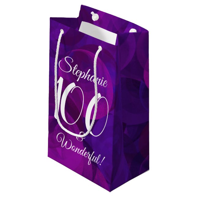 Bolsa De Regalo Pequeña Elegante morado 100 y maravillosa fiesta de cumple (Angulo Anverso)