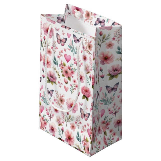 Bolsa De Regalo Pequeña Elegante mujer floral rosa (Angulo Anverso)