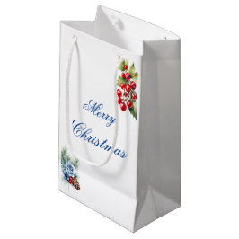 Bolsa De Regalo Pequeña Elegante Navidad Bayas de Acebo Blancas y Azules