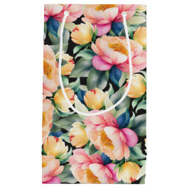 Bolsa De Regalo Pequeña Elegante Peony acuarela sobre negro