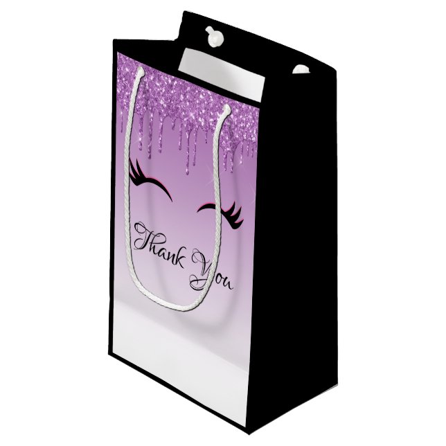 Bolsa De Regalo Pequeña Elegante pestañas rosadas y negras sobre el Purpur (Angulo Anverso)