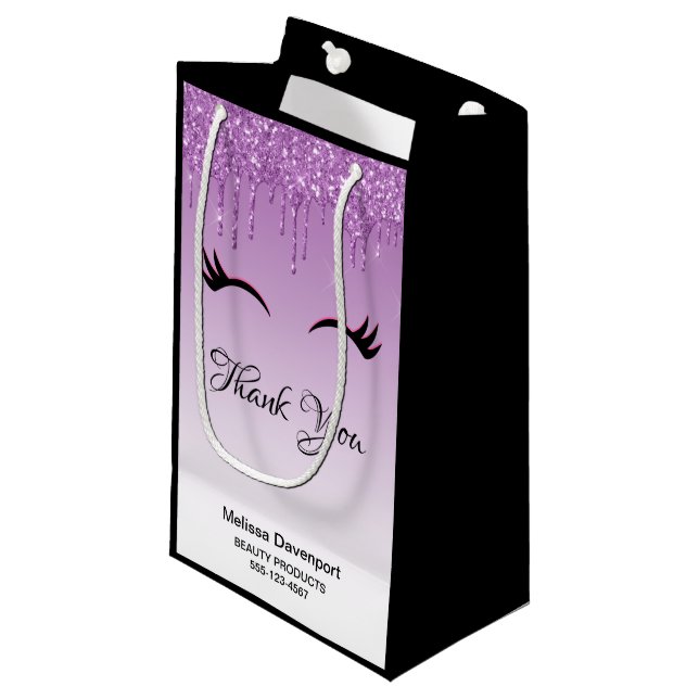 Bolsa De Regalo Pequeña Elegante pestañas rosadas y negras sobre el Purpur (Angulo Anverso)